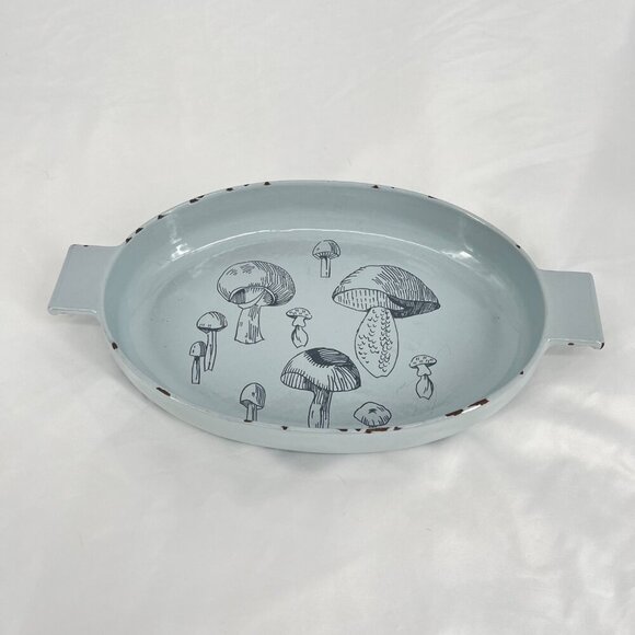 Vintage‎ Block Hearthstone Cast Iron Oval Baking Dish With Mushroom Design - Picture 1 of 6